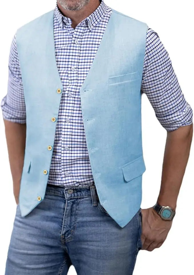 Men's Slim Fit Cotton Broadcloth Suit Vest for Men – Single Breasted Smart Casual Waistcoat for Weddings & Business Events