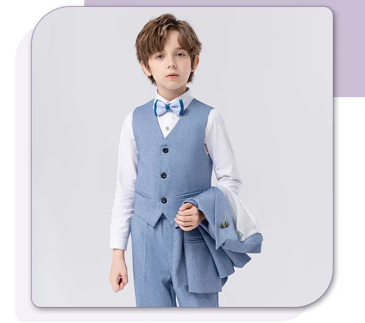Flower Boys Wedding Suit Set Spring Kids Birthday Photograhy Outfit Children's Piano Host Speech Chorus Performance Costume