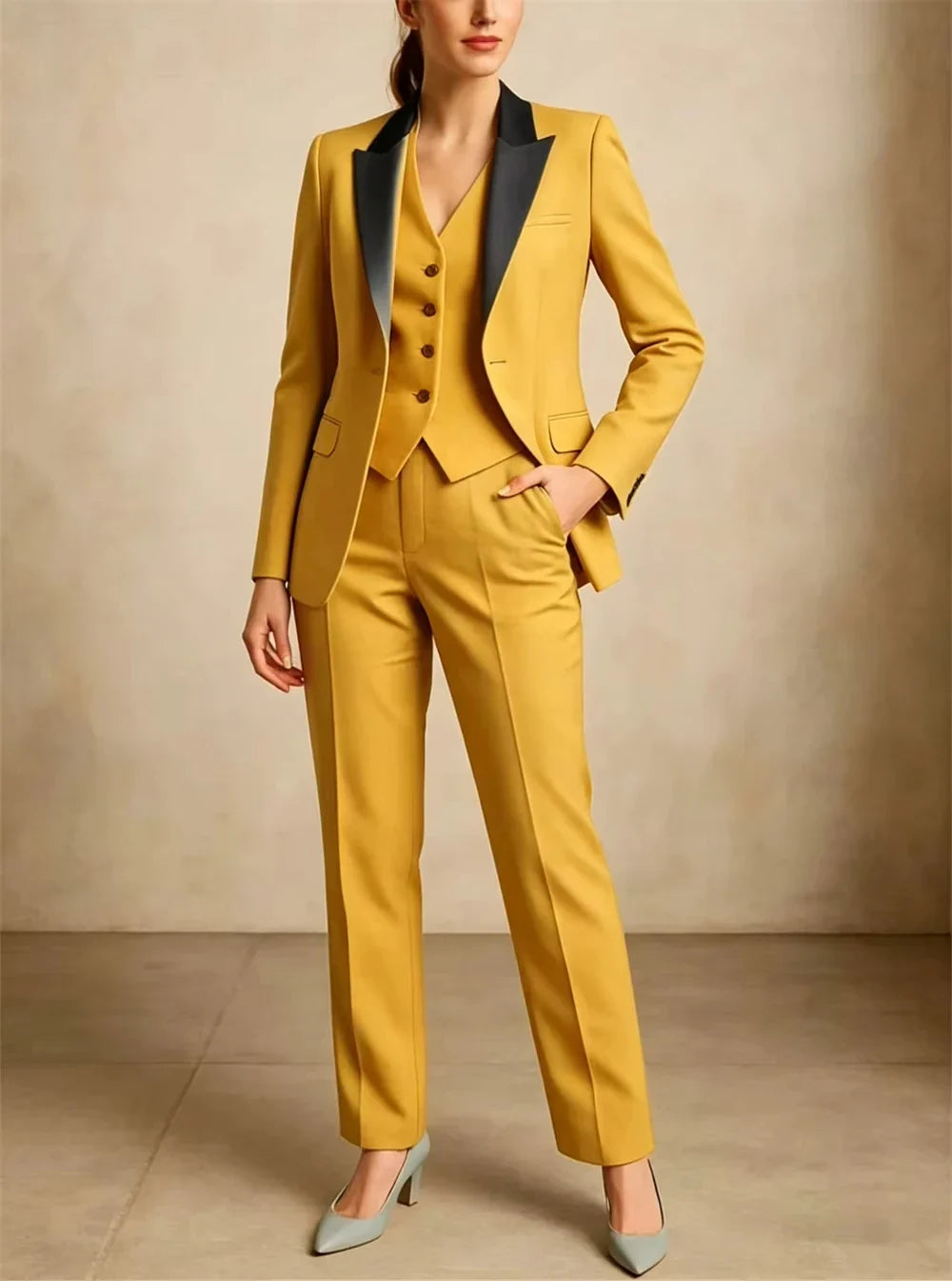 3 Pieces Khaki Jacket+Vest+Pant Elegant Official Outfits Formal Event Wear Women Business Formal Outfit Tailor Made  Women's Sui