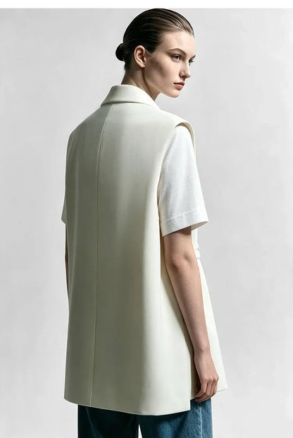 Women Lapel Collar Vest Jacket Loose Long Draped Construction Minimalist Commuter Coats Woman Autumn Outfit 2026 12623085