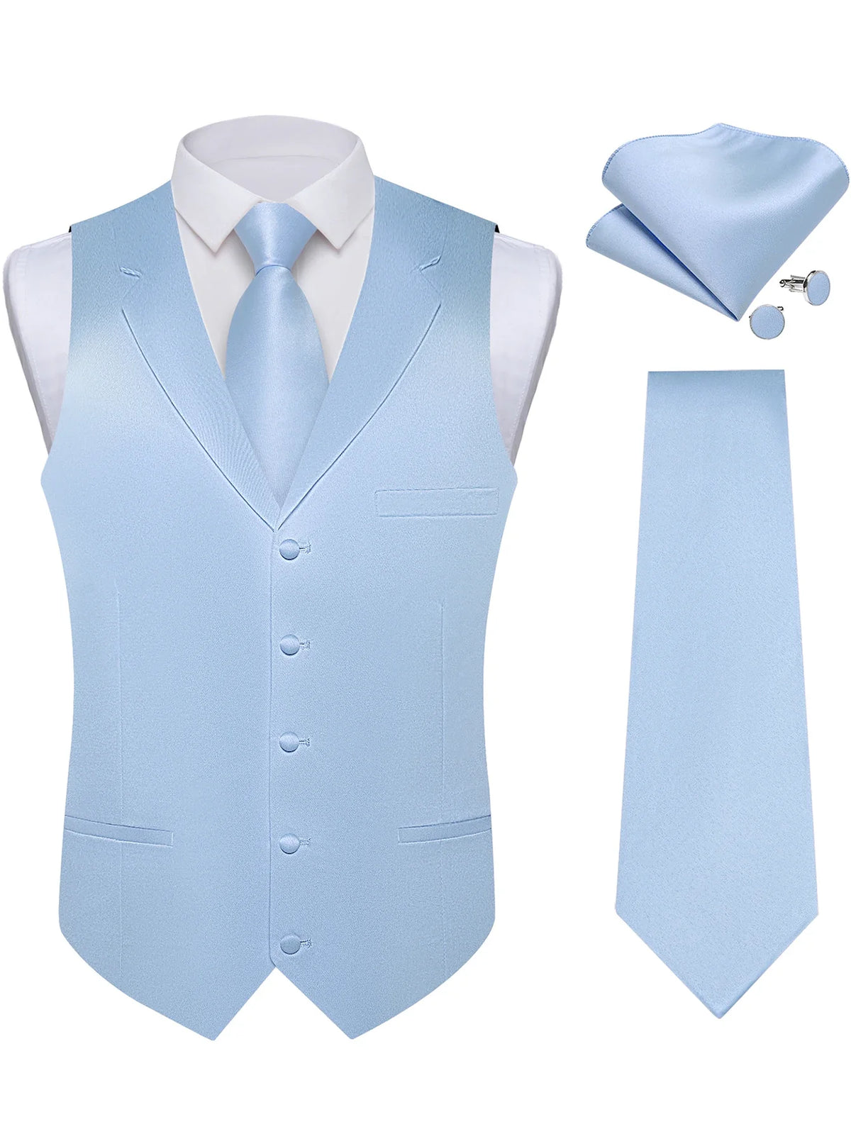 Men's Suit Vest & Tie Set – Solid Color Satin Formal Waistcoat for Weddings and Business