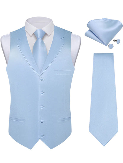 Men's Suit Vest & Tie Set – Solid Color Satin Formal Waistcoat for Weddings and Business