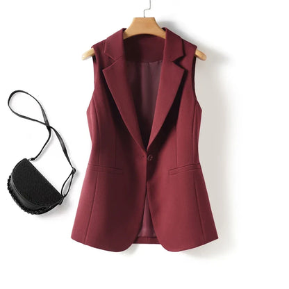 Fashionable Spring and Autumn Sleeveless Suit Vest for Women's Workplace Elegant Versatile Slim Suit Collar Vest Top Jacket