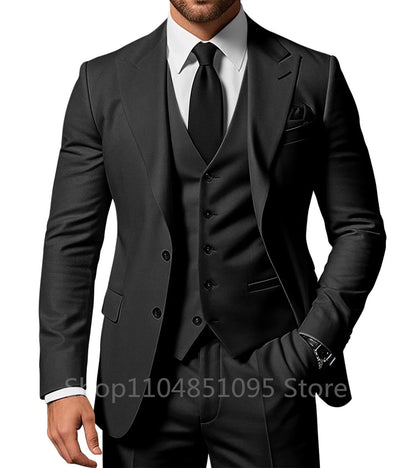 Costume de Mariage Homme Formel Solide - Marié, Garçon d'Honneur, Fête, Bal, Affaires, Bureau - Ensemble 3 Pièces : Blazer, Gilet, Pantalon