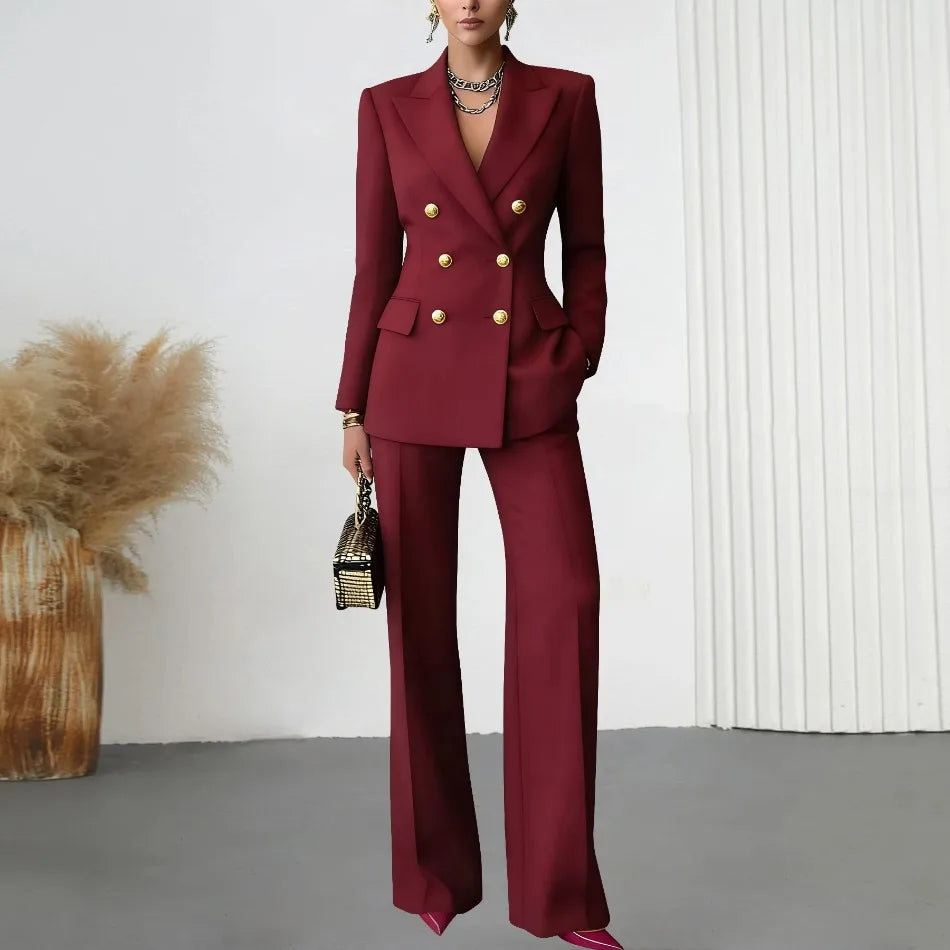 Pure Color Button up Long Sleeve Shirt And Pants Set Formal Streetwear Polyester Spandex Women's Casual Outfit Four Seasons