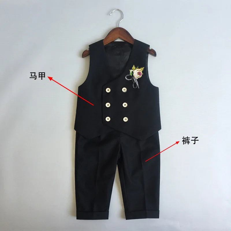 Children Formal Tuxedo Suit Flower Boys Wedding Dress Kids 1 Year Birhtday Photograph Suit Children Performance Party Costume