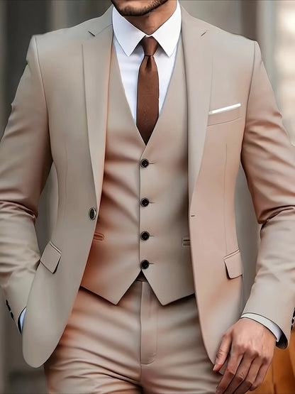 Men's 3-Piece Suit Set, Fashion Japanese & Korean Style Slim Fit Blazer with Vest & Pants, Casual Business Banquet Formal Wear