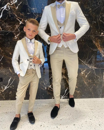 Groom White Floral Men Suits Tuxedo Slim Fit Wedding Suits Groom Full Wedding Gentleman Costume 3 Pieces (Jacket+Vest+Pants)