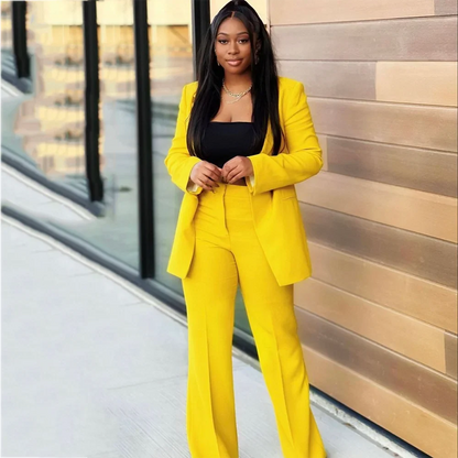 Modern Elegant Women's Two Pieces Suit Solid Color Slim Fit Single Breasted Blazer Pants Business Office Daily Casual Outfit