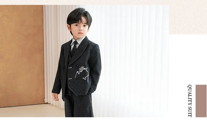 Boys Solid Double Breasted Blazer Jack Vest Pants Children Suit Waistcoat Wedding Clothes Sets Toddler Formal Dress Kids Tuxedos