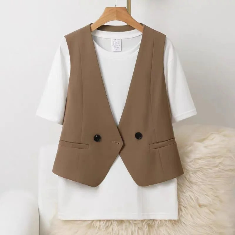 Women's Blazer Vest Coat 2026 Spring Autumn Sleeveless Ladies Vest Jacket Casual Tops Fashion Ladies Waistcoat Chaleco Mujer