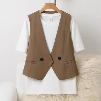 Women's Blazer Vest Coat 2026 Spring Autumn Sleeveless Ladies Vest Jacket Casual Tops Fashion Ladies Waistcoat Chaleco Mujer