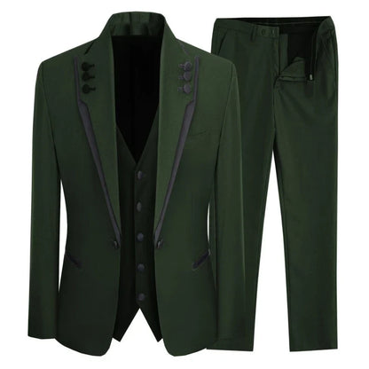 Men Suit 3 Piece Gray Single Button With Black Ruffle For Wedding Groom Banquet Birthday Work Tuxedo Jacket Vest With Pants