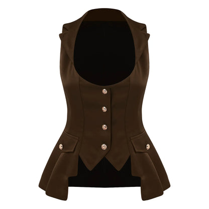 Women Victorian Waistcoat Gothic Costume Medieval Sleeveless Renaissance Satin Vests for Halloween Carnival Punk Clothing