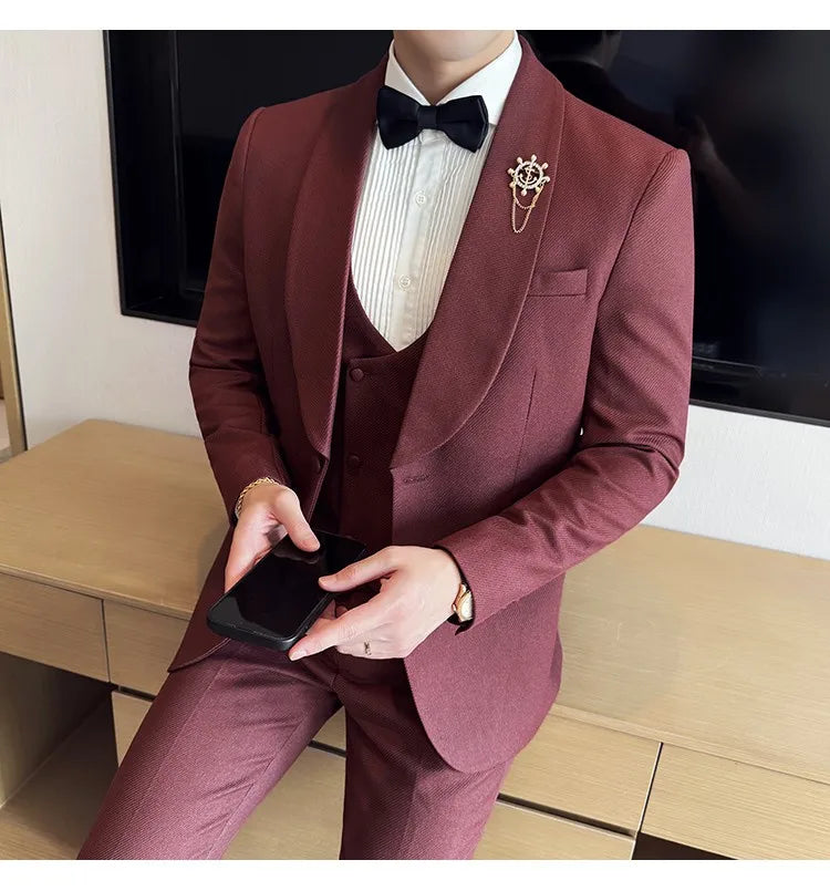 Men's Slim Fit 3-Piece Suit for Weddings, Parties & Formal Occasions – White, Red, Black