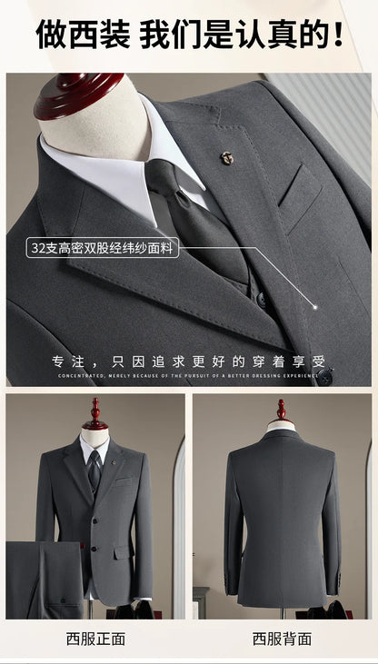 Men's Wool Blend Three-Piece Suit – Slim Fit British Style for Weddings & Formal Occasions