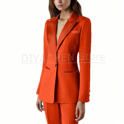 Pants Sets 2 Piece Fashion Satin Peak Lapel Single Button Solid Color Outfits Chic Casual Slim Daily Office Women's Suit