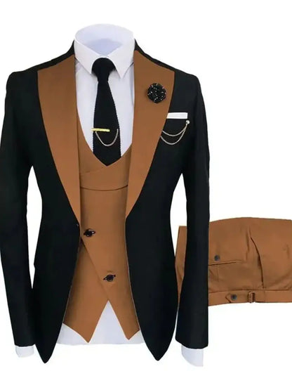 Costume de Mariage 3 Pièces pour Hommes - Coupe Slim, Affaires, Décontracté, Veste Simple Boutonnage, Costumes de Bal de Promo pour Garçons d'Honneur (Blazer+Gilet+Pantalon)