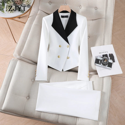 Elegant Chic Two Piece Trousers Set Woman Spring 2026 New Women's Suit Sets Blazer Pants Outfit White Khaki Office Wear