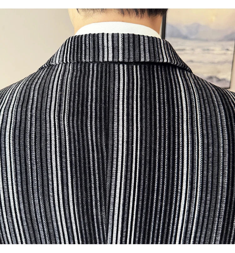 High Quality Plush Striped Fashion casual Suit Jacket Autumn Winter New Men Slim Fit Business Formal Social Prom Party Tuxedos