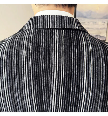 High Quality Plush Striped Fashion casual Suit Jacket Autumn Winter New Men Slim Fit Business Formal Social Prom Party Tuxedos