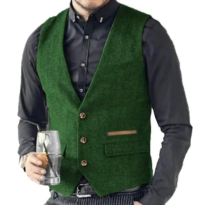 Men's Formal Vest Single Breasted Tweed Herringbone for Weddings & Banquets