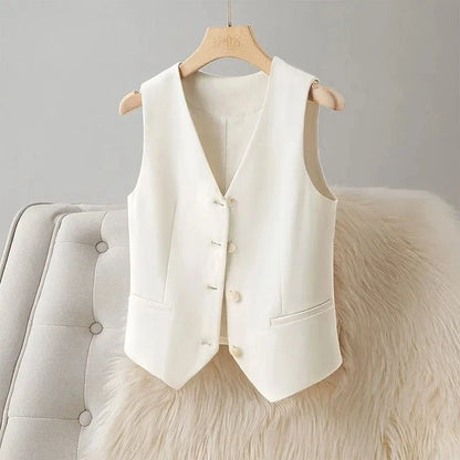2024 NEW Spring Summer Women's Blazer Vests Korean Slim Sleeveless Jacket Fashion Commuting Office Female Vest Short Waistcoat