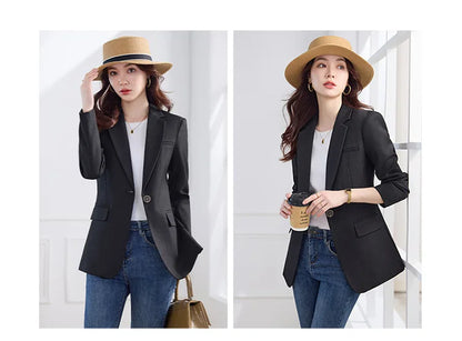 Elegant Solid Women's Blazer Long Sleeve Turn down Collar Slim Fit Office Jacket Single Button Spring Autumn Fashion