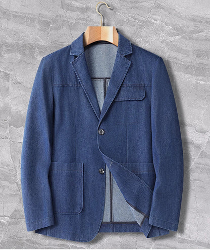 Men's Plus Size Denim Blazer – Smart Casual Single-Breasted Jacket for Big & Tall Men in Black & Blue