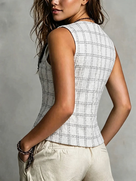New Arrival Fall & Winter Elegant Minimalist Vest, Chic Tweed‑Style Outerwear Waistcoat