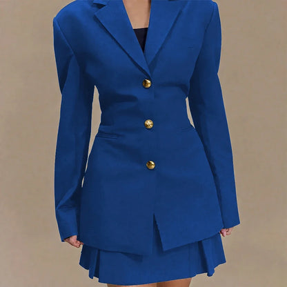 Women's Pleated Skirt Suit Set 2025 2Pieces(Tailored Blazer&High Waist Skirt) Office Chic Single-breasted Notch Lapel Outfit