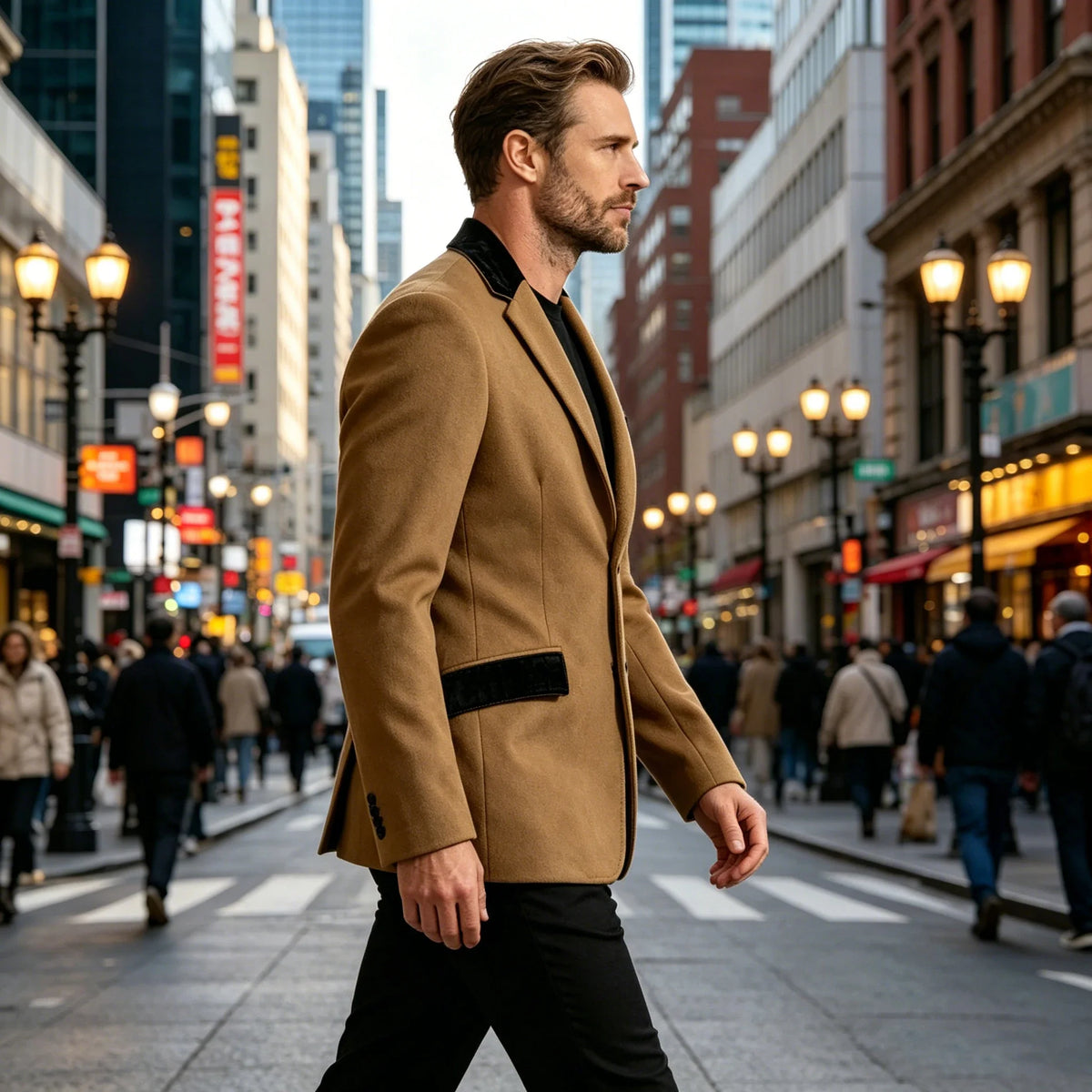 Men's Wool Blend Blazer Black Croc Print Lapel Collar Slim Fit Formal Business Casual Suit Jacket Autumn Winter Sport Coat