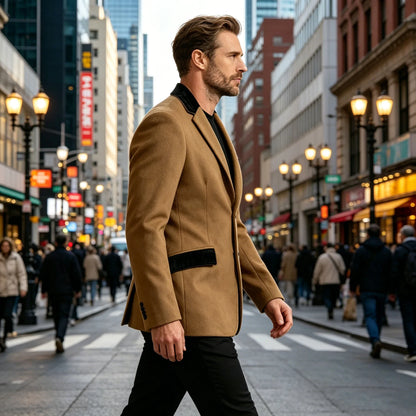 Men's Wool Blend Blazer Black Croc Print Lapel Collar Slim Fit Formal Business Casual Suit Jacket Autumn Winter Sport Coat