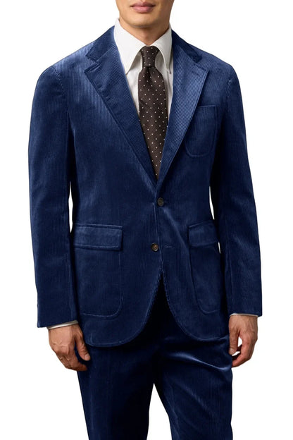 Men's Corduroy 2-Piece Suit – Classic Single Breasted Blazer & Pleated Pants for Wedding & Formal Occasions
