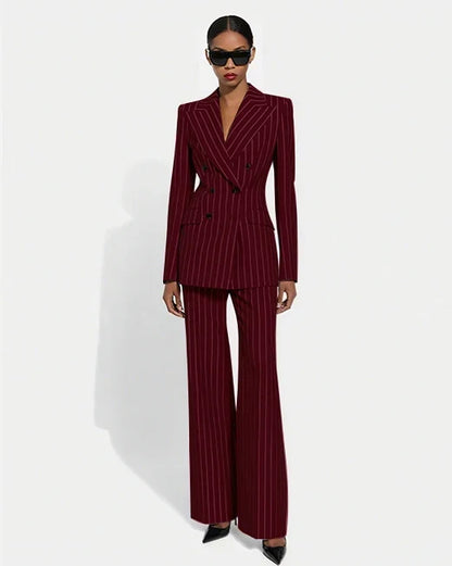 Black Stripe Double Breasted Women Blazer Sets Fashion Slim Pants Suits Custom Made Clothing