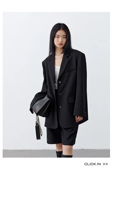 Fashion Women Woolen Blazers Solid Loose Casual Single-breasted Twill Suit Coat Office Ladies Jacket Spring Summer 2026