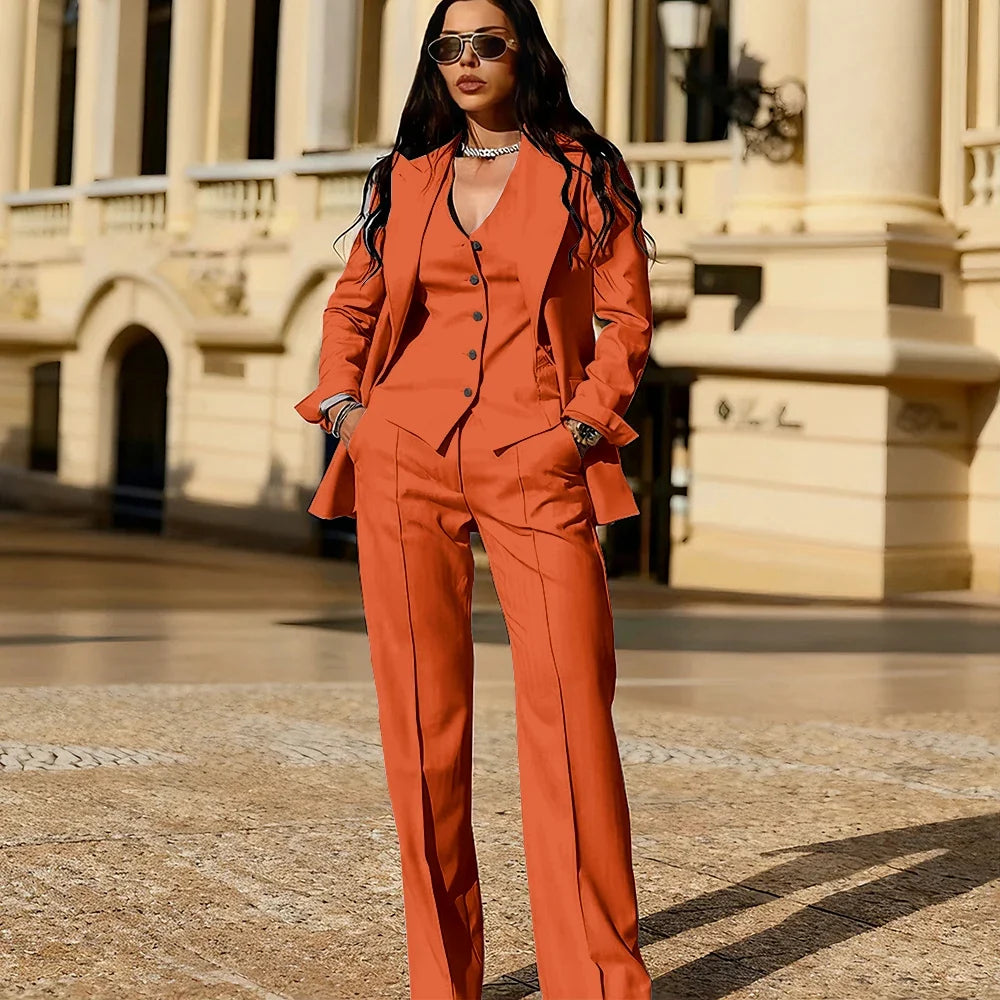 Light Blue 3 Piece Suit Set New Women's Jackets Single Breasted Peaked Lapel Blazer+Vest+Pants Formal Office Commute Outfit