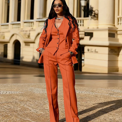 Light Blue 3 Piece Suit Set New Women's Jackets Single Breasted Peaked Lapel Blazer+Vest+Pants Formal Office Commute Outfit