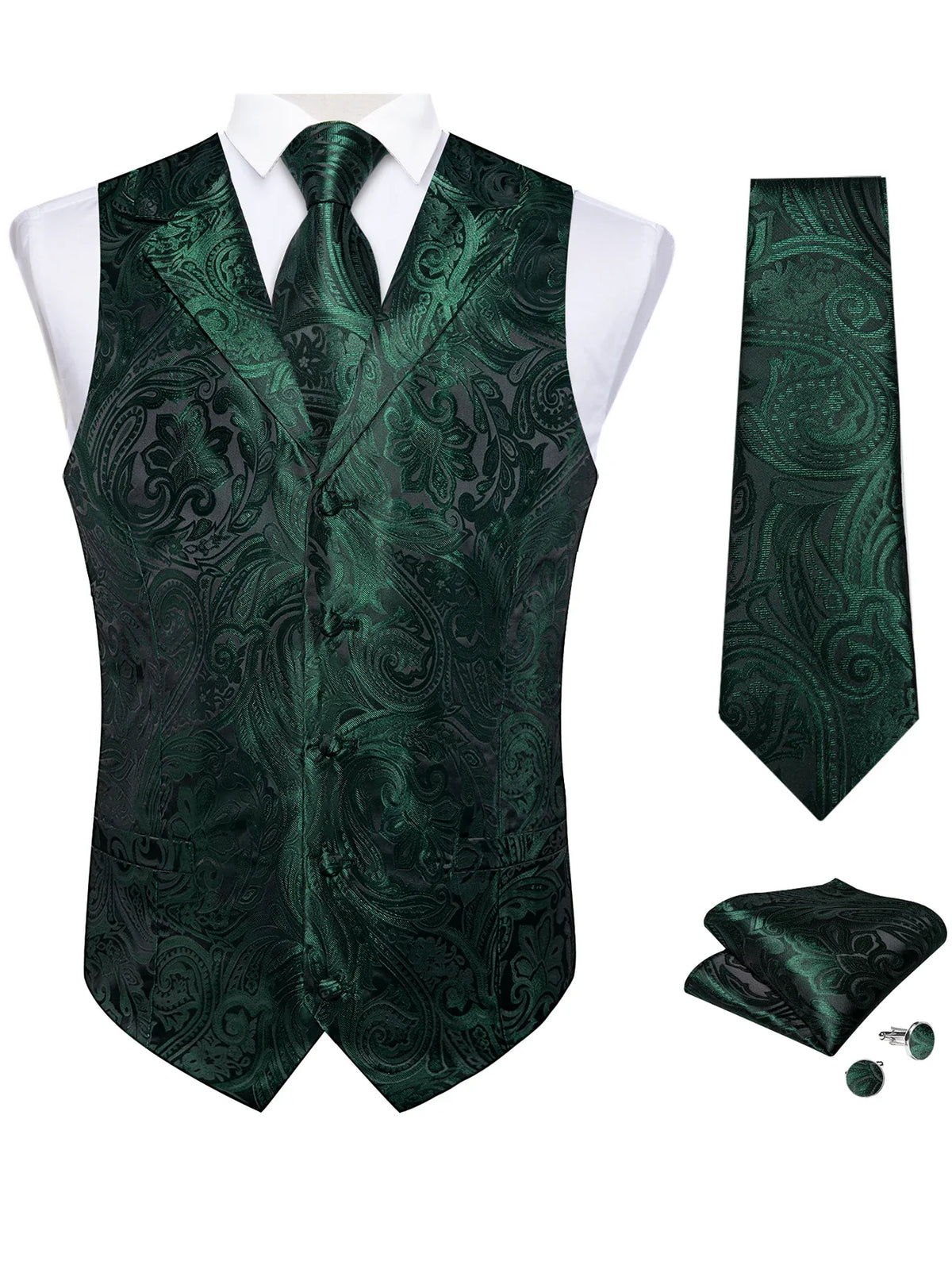 Men's Paisley Suit Vest & Tie Set – Formal Waistcoat with Necktie Pocket Square, Perfect for Weddings and Business Events