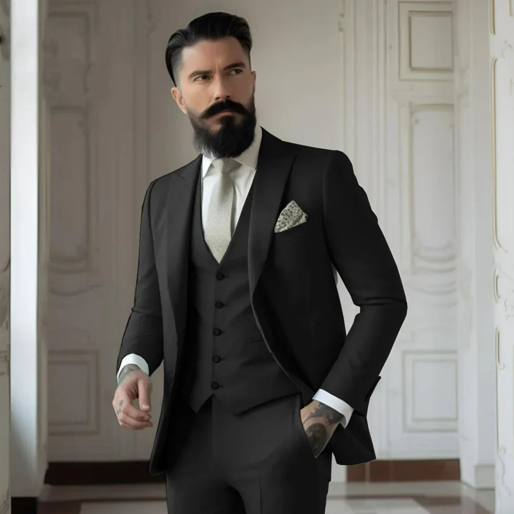 Green Men's Slim Fit 3 Piece Suits (Jacket+Vest+Pant) Wedding Groom Tuxedos Prom Formal Male Party Blazers