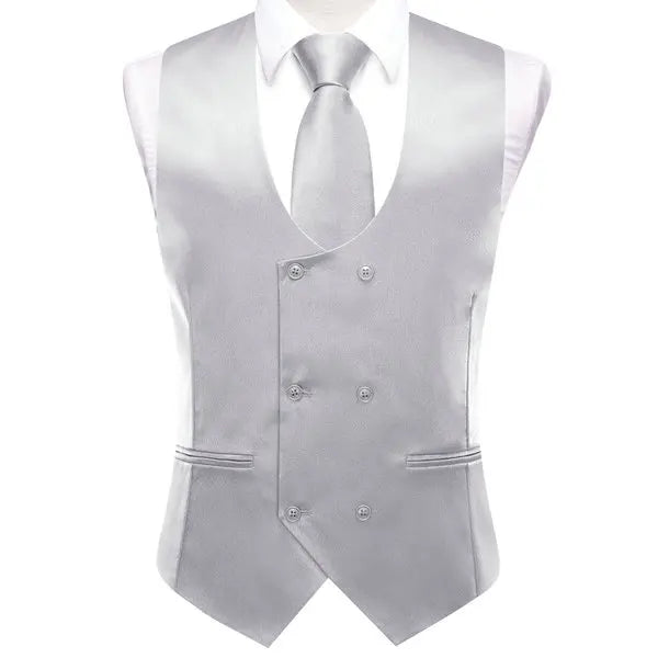 Men's Suit Vest 5-Piece Set Double Breasted Satin Waistcoat for Weddings & Formal Occasions – Red, Champagne, Green