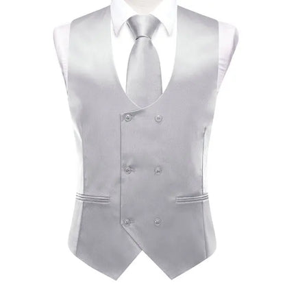 Men's Suit Vest 5-Piece Set Double Breasted Satin Waistcoat for Weddings & Formal Occasions – Red, Champagne, Green