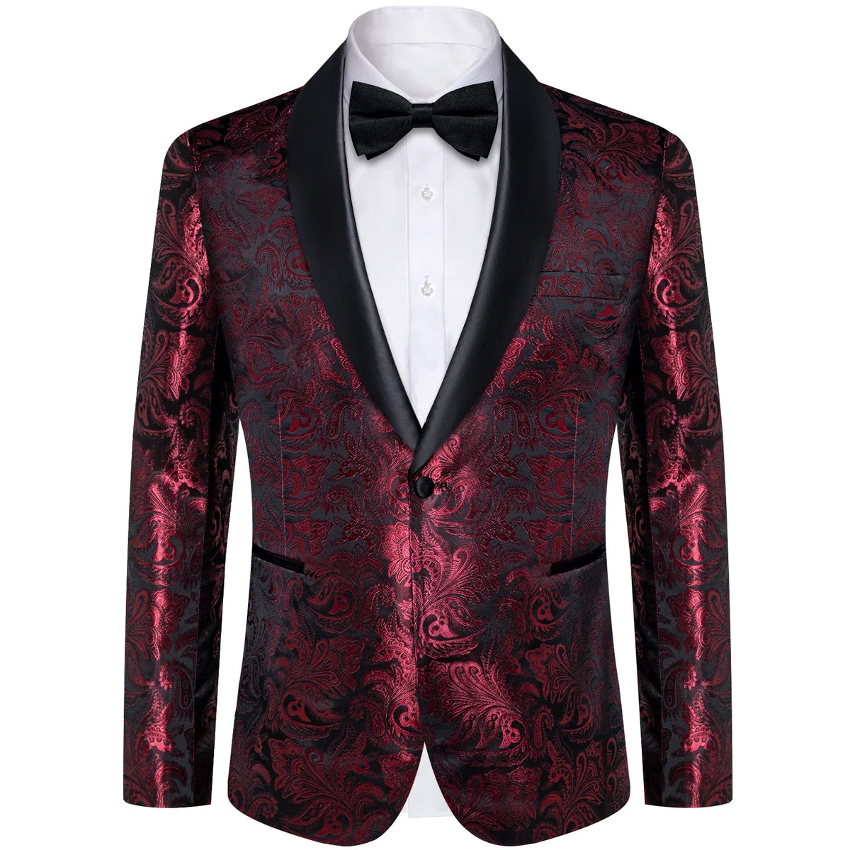 Men's Black Paisley Suits Blazer Jacket Fashion Business Banquet Wedding Party Dress Floral Red Suit Coat Men Clothing