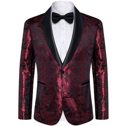 Men's Black Paisley Suits Blazer Jacket Fashion Business Banquet Wedding Party Dress Floral Red Suit Coat Men Clothing