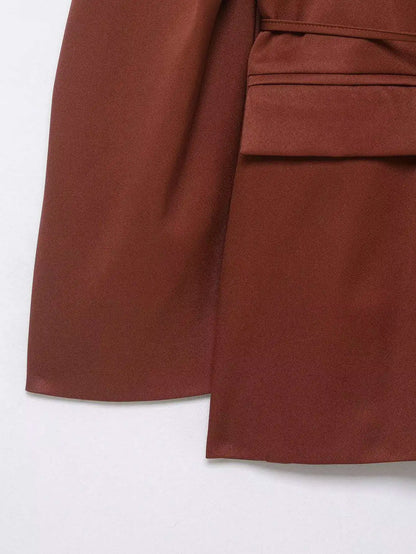 Spring Autumn New Women Blazer Notched Collar Single Button Flying Sleeve Solid Color High-End Elegant Fashion Coat HK18181