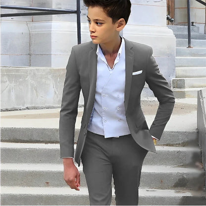 Formal Boys Slim Fit Suits 2 Pieces Birthday Party Tuxedo,Smart Handsome Kids Suit Set Wedding Guest Outfit Plus Size 2-20T