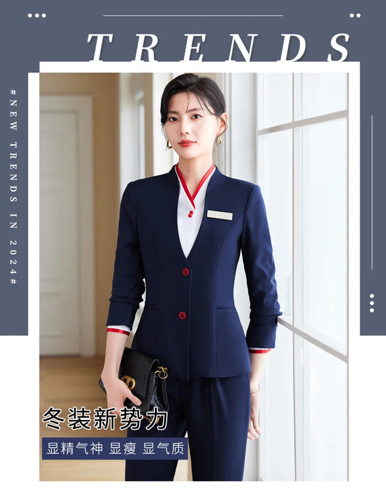 2024 fashionable professional womens clothing. Two-piece long-sleeved suit + pants. High quality slim fit womens business