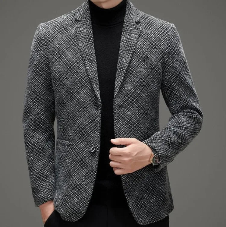 Men's Autumn Winter Thickened Business Casual Blazer Jacket Middle Aged Warm Outerwear