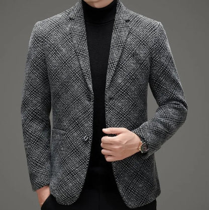 Men's Autumn Winter Thickened Business Casual Blazer Jacket Middle Aged Warm Outerwear