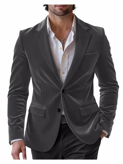 Men's Velvet Blazer Single Breasted Slim Coat Tailored Business Casual Groom's Jacket Fit Work Date Party Wedding Daily Wear